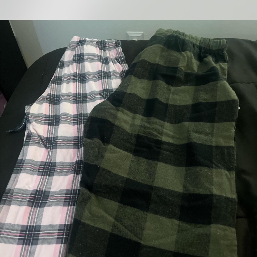 Plaid Pajama Pants Set - Pink and Green